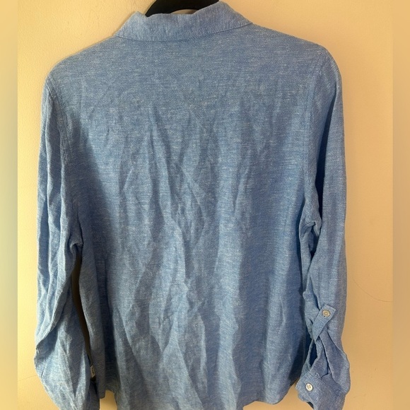 Orvis Womens Linen Blend Long Sleeve Button Down Collared Shirt Blue Sz Small - Picture 2 of 7